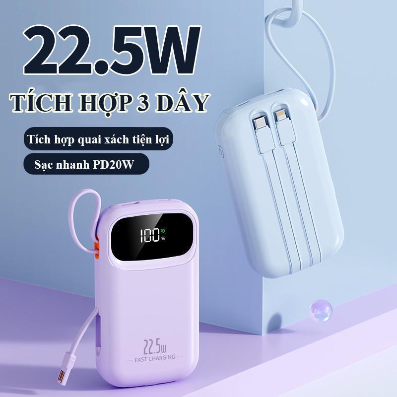 Sạc Dự Phòng 30.000mAh PD 22.5W - Kèm Cáp Sạc & Tay Cầm - Thiết Kế Hiện Đại, Màn Hình LED Thông Minh