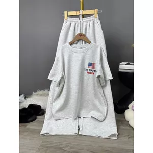 sét bộ đồ nữ da cá dáng dài màu xám đậm trơn + phối áo phông chữ -the bad god in ng ự c màu xám đậm-thoitrag