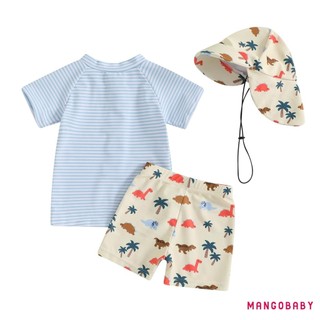MG-Toddler Bé Trai Rash Guard Bộ 3 Bộ Đồ Bơi Tay Ngắn Áo Rùa In Quần Bơi Mũ Bơi Bộ Đồ Tắm