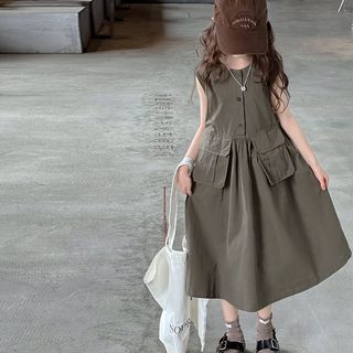 Váy bé gái phong cách cargo - váy liền sát nách túi hộp cá tính, dáng rộng dễ phối mặc hè