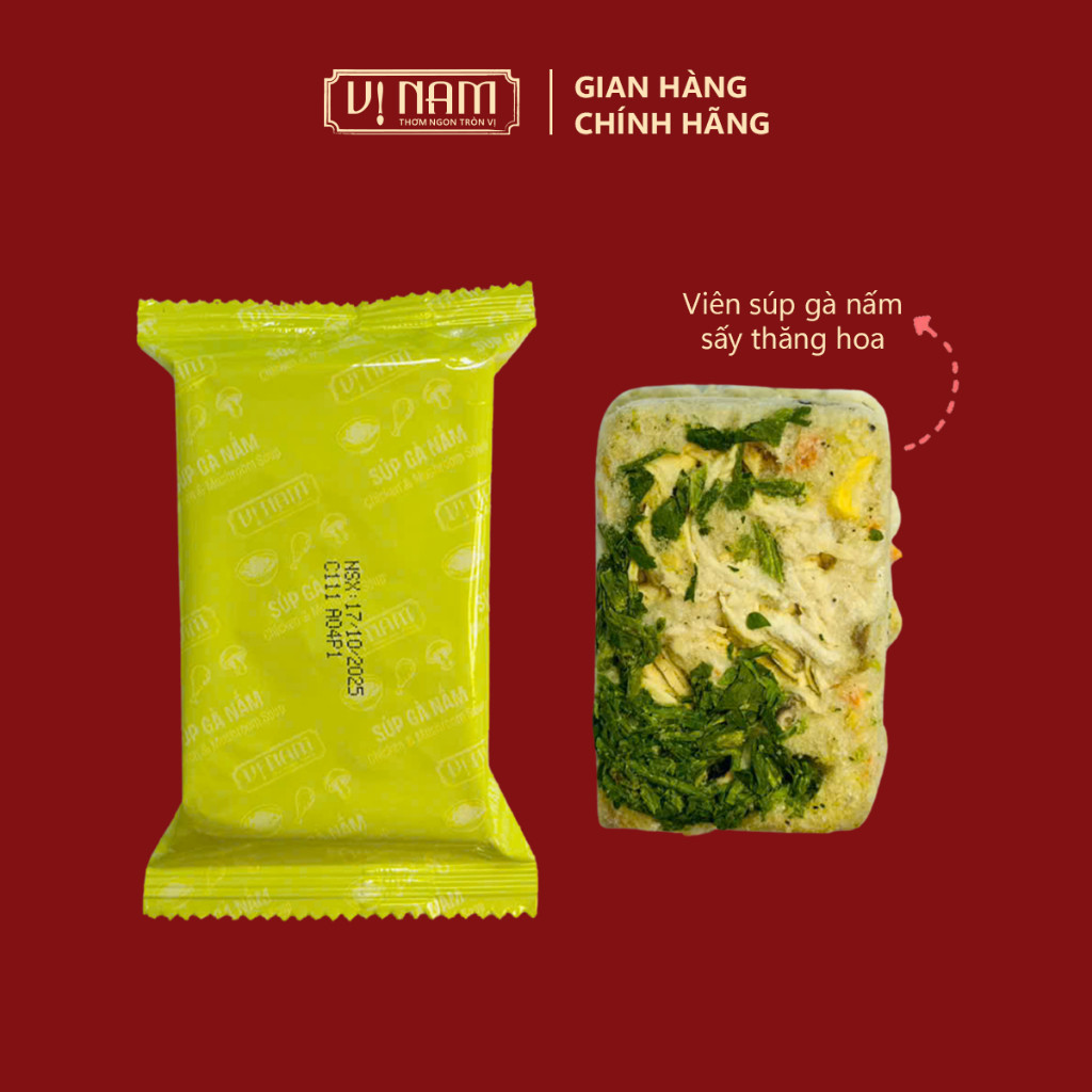 Súp Gà Nấm - Viên súp sấy thăng hoa ăn liền Vị Nam Foods - Canh lười, Tiện Ích, Thơm Ngon Bổ Dưỡng