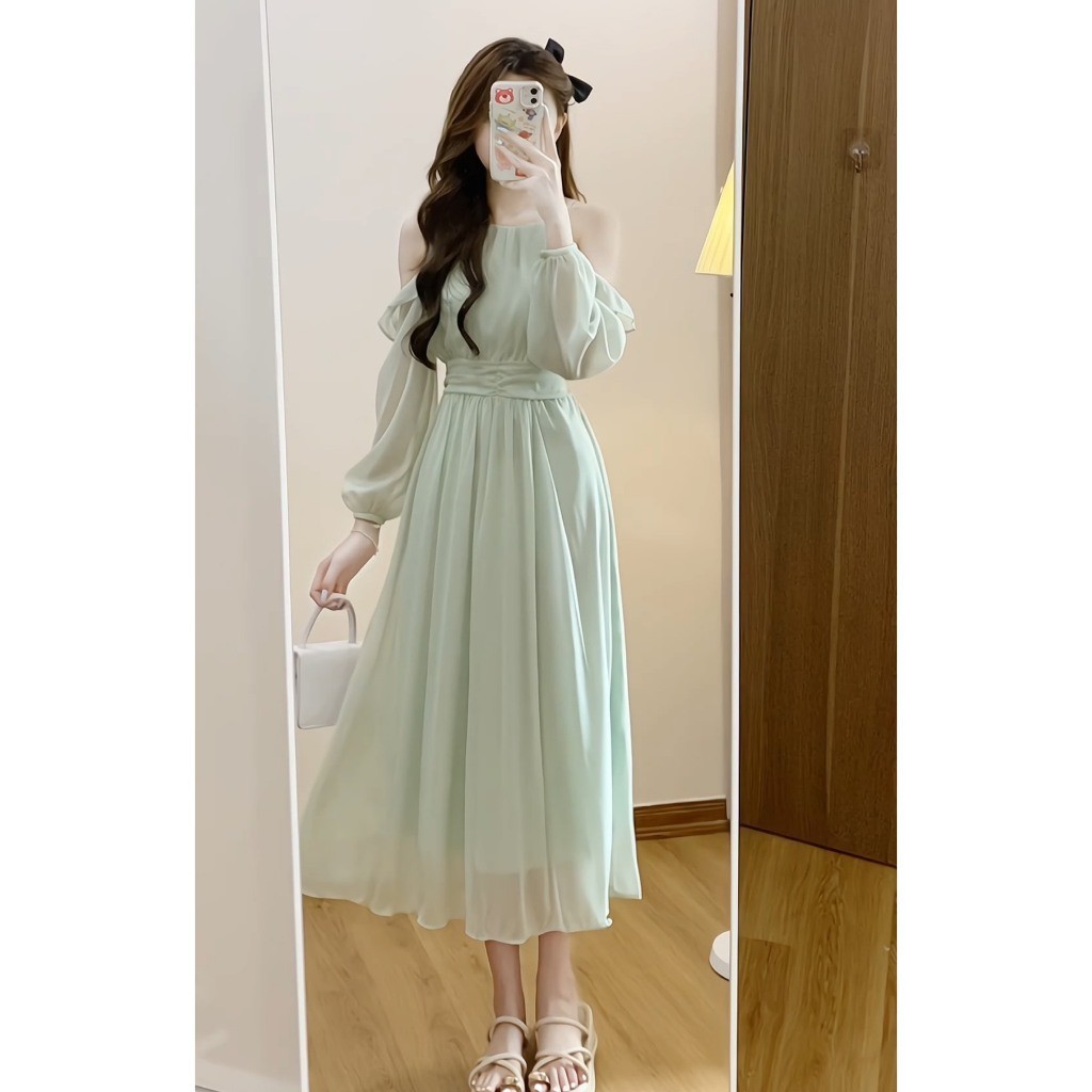 Váy tơ bèo vai dáng dài tiểu thư hottrend Linh Tây Clothing -VT003