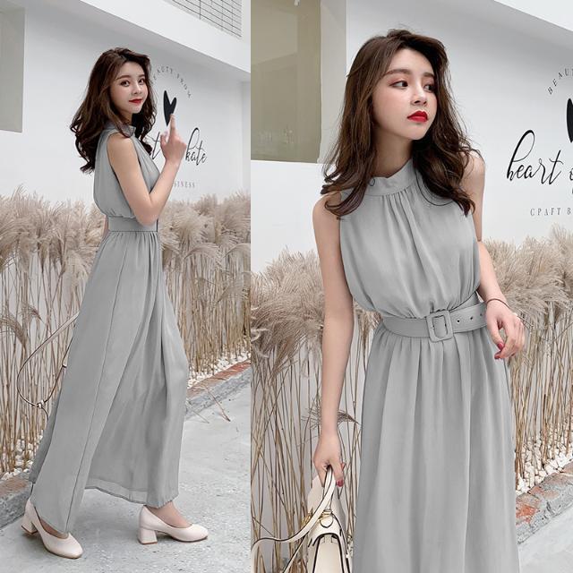 Váy voan nữ, kiểu dáng mùa hè mới, phiên bản Hàn Quốc, ôm dáng, váy dài không tay dành cho bãi biển.