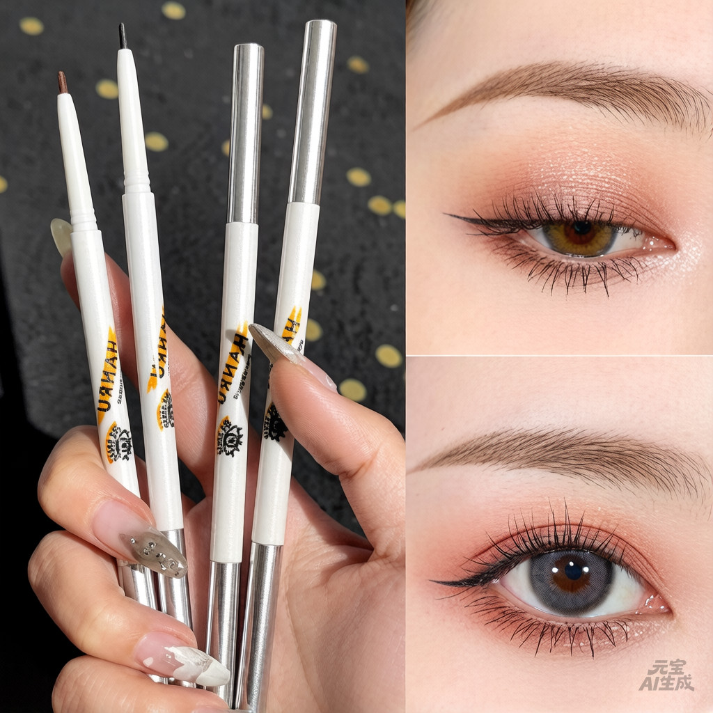 Han Ru Influencer Bút chì kẻ mày siêu mịn hai đầu chống thấm nước tự nhiên Không phai màu Chống mồ hôi Không nhòe Nâu hoang dã Bút chì kẻ mày mới biết đi