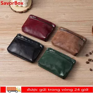 Ví đựng tiền xu SAVORBOX, Ví không màu trơn cổ điển, Hộp đựng thẻ dây kéo bằng da PU Unisex