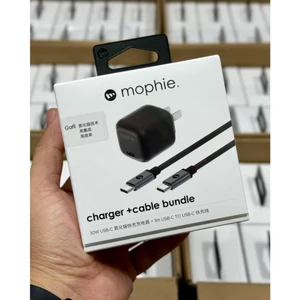 Combo Sạc Nhanh Mophie 30W - Củ Sạc GaN Siêu Nhỏ Gọn Kèm Cáp Bện C to C 1M Cho iPhone 15 Series