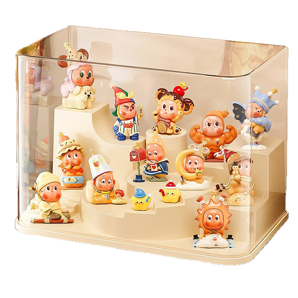 Tủ trưng bày Blindbox màu kem kệ mô hình Acrylic trong suốt chống bụi không cần lắp đặt | BigBuy360 - bigbuy360.vn