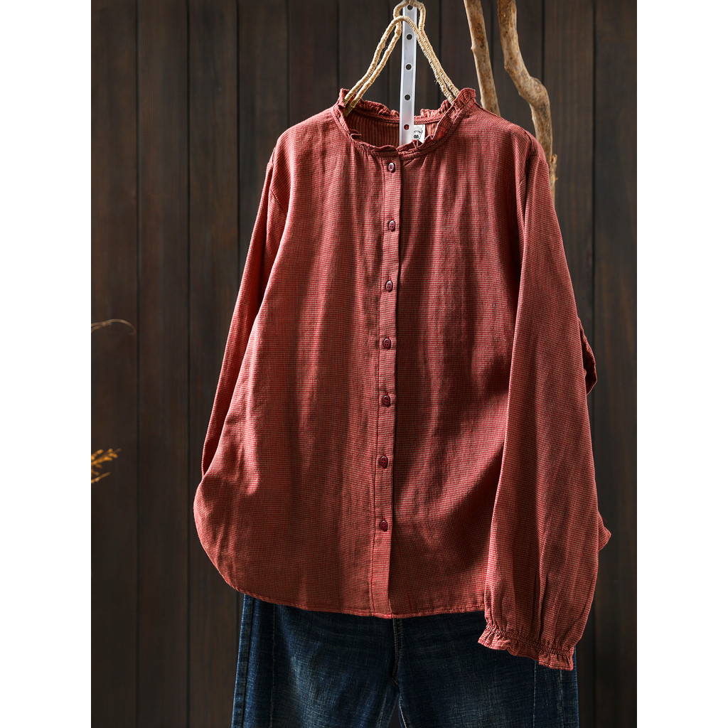 Áo sơ mi nữ tay dài kẻ sọc, 100% sợi cotton cao cấp, sẵn sàng