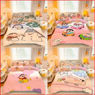 ST2 Crayon Shin-chan Ga trải giường Vỏ chăn gối Bộ chăn ga gối chất lượng cao cấp Phòng ngủ gia đình Có thể giặt được 3IN1 Phù hợp với TS2