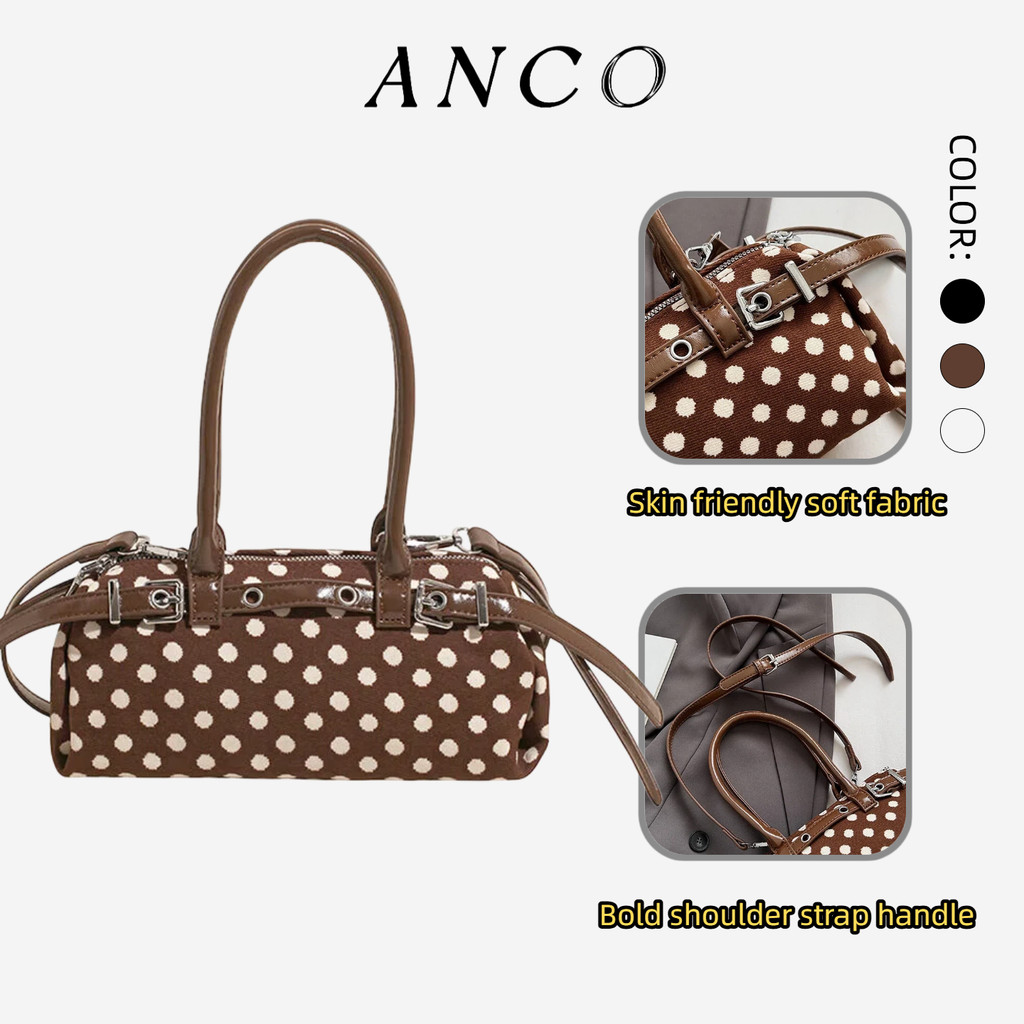 ANCO 2026 Thời trang Hàn Quốc mới Wave Dot nách túi Polka Dot Túi xách tay cho phụ nữ vai ba lô Vai chéo Túi đôi đơn giản