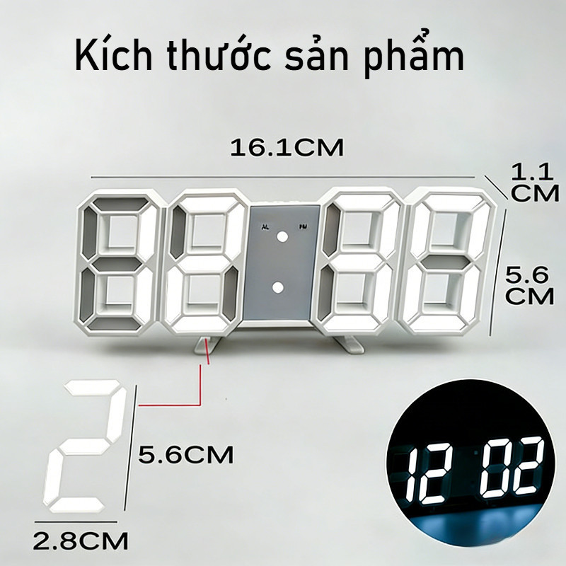 Đồng hồ báo thức chữ số LED 3D, treo tường, để bàn, đồng hồ thông minh, tự động điều chỉnh ánh sáng.