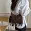 Túi đeo chéo tua rua Bohemian giả da lộn Vintage đinh tán có dây kéo Túi đeo vai