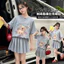 Bộ đồ thời trang bé gái Mùa hè Phong cách mới Trẻ em nơ Áo thun ngắn tay hoạt hình + Váy xếp li Bộ đồ hai mảnh