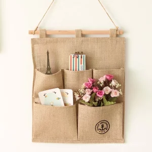 Zakka Nhật Bản Đay Vải Túi Bảo Quản Treo Tường Điều Khiển Từ Xa Đồ lặt vặt Túi Bảo Quản Hàng Có Sẵn 0061 AZBV