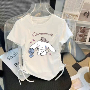 Cinnamon Phim Hoạt Hình In Hình Bé Gái Thiết Kế Dây Rút Đa Năng Áo Thun Tay Ngắn