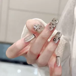 Mùa Hè Đơn Giản Phù Hợp Với Chấm Bi Hoa Đen Mắt Mèo Làm Móng Tay Thành Phẩm Có Thể Tháo Rời Handmade Tùy Chỉnh Đeo Móng Tay