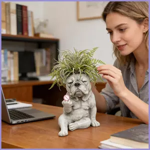 Pháp Bulldog Planter Động Vật Vui Nhộn Nhựa Trang Trí Nhà Cửa Chậu Hoa Trong Nhà Cho Windowsill Kệ Để Bàn mueadsyvn