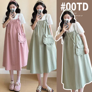 Bộ đồ bà bầu cotton tự nhiên, gồm váy dây và bộ đồ hai mảnh cỡ lớn