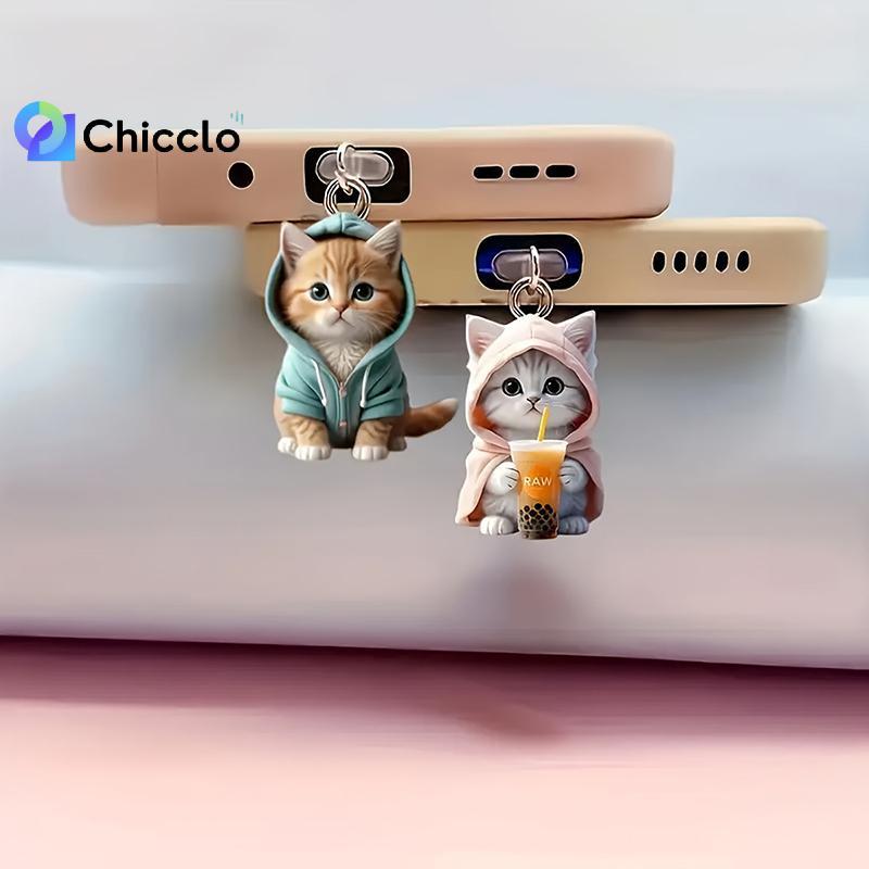 [chiccloset0] Điện thoại mèo 2D dễ thương Cổng sạc chống bụi cho nút chặn chống bụi IPhone Type C Accessorie Đẹp