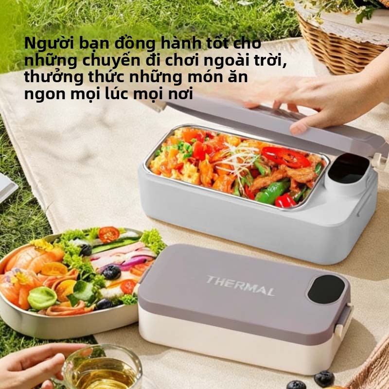 Hộp Cơm Cắm Điện Văn Phòng Inox 304, không cần thêm nước, cấp nguồn/sạc qua USB, có thể điều chỉnh nhiều mức độ.