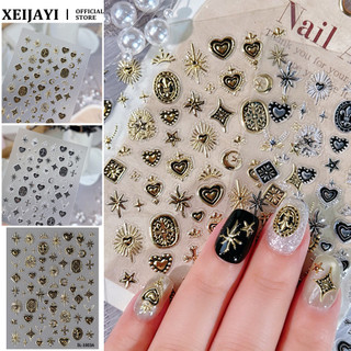 Miếng dán móng 5D dập nổi hình trái tim chữ thập, họa tiết kim loại Bronzing, decal trang trí nghệ thuật cho tiệm làm móng