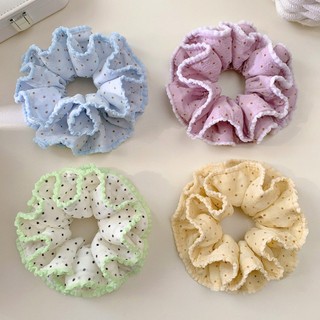 Kovoi / Xanh Chấm Bi Hai Lớp Ren Scrunchy Dây Buộc Tóc Nữ Cao Cấp Hàn Quốc Bóng Phụ Kiện Tóc Phong Cách Lười Băng Đô Đẹp