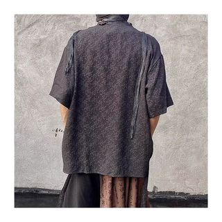 Áo sơ mi ngắn tay họa tiết jacquard phong cách đường phố cổ điển phong cách Trung Quốc cao cấp
