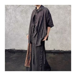Áo sơ mi ngắn tay họa tiết jacquard phong cách đường phố cổ điển phong cách Trung Quốc cao cấp