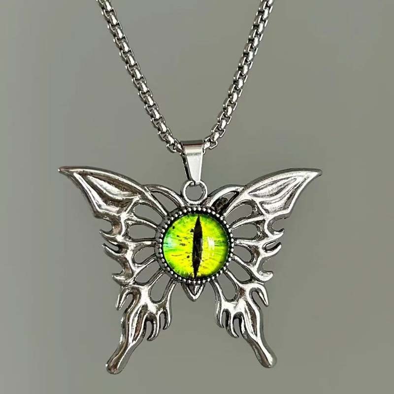 Vòng cổ mặt dây chuyền gothic mắt quỷ và bướm, làm từ thép không gỉ