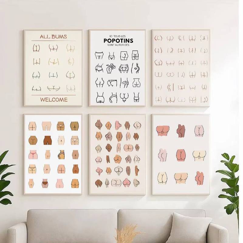 Fun Butt Pattern Canvas Painting Humorous Home Wall Art Decor High Definition Art Home Wall Decor Canvas Poster