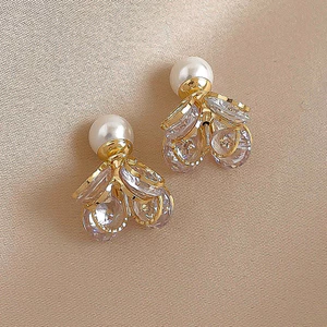 Bông tai thời trang giả ngọc trai zircon mạ vàng cao cấp