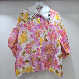 Áo cardigan nữ phong cách retro công nghiệp với thiết kế đèn lồng và họa tiết thêu