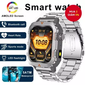Màn Hình AMOLED Nam Đồng Hồ Thông Minh Bluetooth 5.2 Gọi Nhịp Tim Oxy Máu Theo Dõi Huyết Áp Đồng Hồ Thông Minh Nhiều Chế Độ Thể Thao