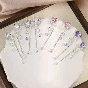 S925 Bạc Kim Cao Cấp Cảm Giác Trái Tim Tình Yêu Hình Hoa Chảy Bông Tai Zircon dát Bông Tai Thông Minh