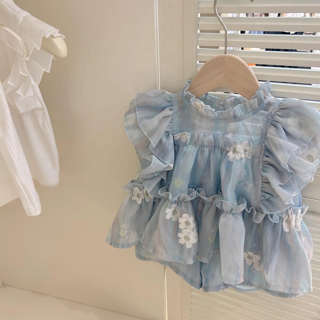 Bộ Đồ Bé Gái Mùa Hè Phong Cách Mới Bé Gái Ngọt Ngào Áo Sơ Mi Cho Bé Quần Short Thời Trang Bộ Đồ Hai Mảnh