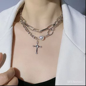 Vòng cổ dây chuyền kim cương giả punk hai lớp, thiết kế đơn giản và thanh lịch, xu hướng thời trang Âu Mỹ