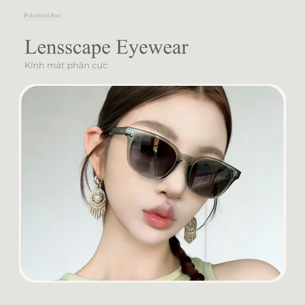 Lensscape Kính mát phân cực dáng tròn bo gọng TR90 tròng PC UV400 dùng khi đi nắng ban ngày