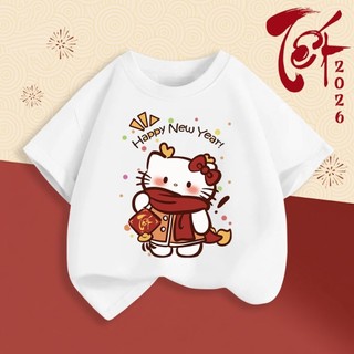 Áo thun ngắn tay in một mặt hình chó Pachana và Hello Kitty dành cho bé gái, thoải mái và thân thiện với da