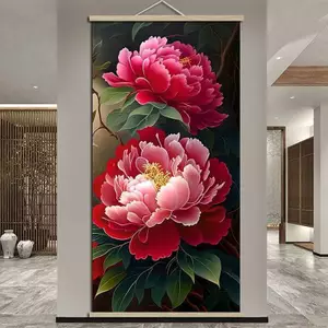 Hoa Mẫu Đơn Tranh Nở Sự Giàu Có Dọc Phong Cách Trung Quốc Tài Lộc Thu Hút Trang Trí Nhà Tranh Canvas