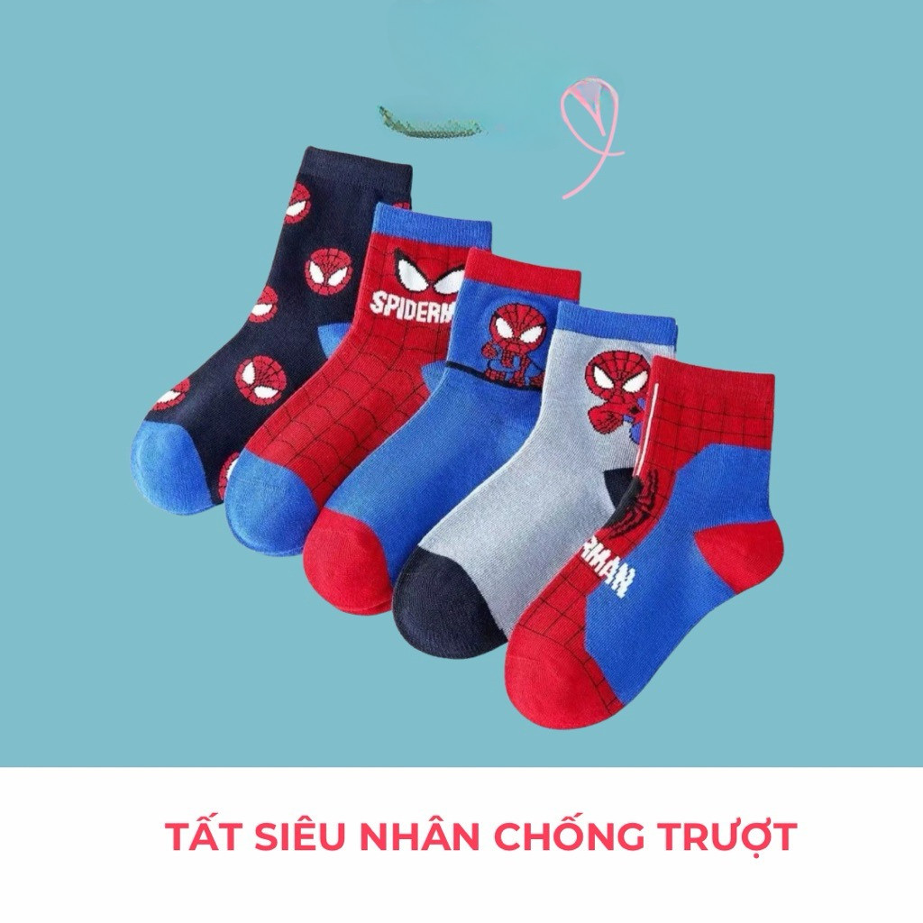 tất cho bé trai .TẤT siêu nhân người nhện cotton CHỐNG TRƯỢT cho bé 1–12 tuổi