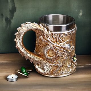 Cốc Điêu Khắc Rồng Vàng Phương Đông 450ml - Cốc Bia Nhựa Cao Cấp Có Lớp Lót Inox, Quà Tặng Sáng Tạo IZOW