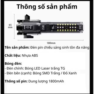 Đèn Pin F35 Siêu Sáng LED - 6 Chế Độ, Còi Cảnh Báo, Dụng Cụ An Toàn & Sạc Điện Thoại, Chống Nước