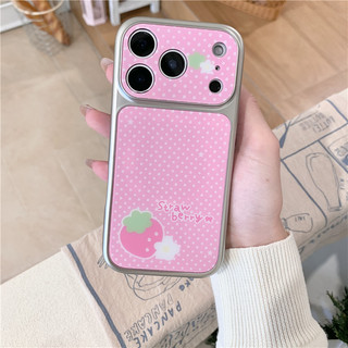 IPhone 17 Pro max 16 Pro Khung mạ điện Chấm bi hoa văn dâu tây TPU + Vỏ điện thoại chất liệu nhựa Epoxy
