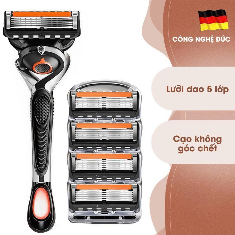 Dao Cạo Râu 5 Lưỡi Kèm Hộp, Dao Cạo Râu Kiểu Đức Cho Nam Kèm Lưỡi Dao Sắc Không Đau Rát Da Mặt