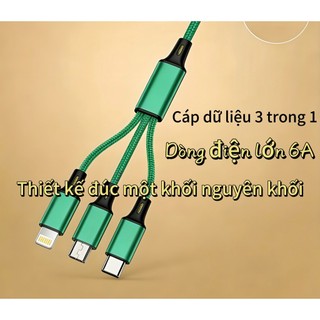 Dây Cáp 3 trong 1 nhiều màu - Giao trong ngày (iOS, Android, Type-C).Thiết kế đúc nguyên khối, lõi dây đồng nguyên chất