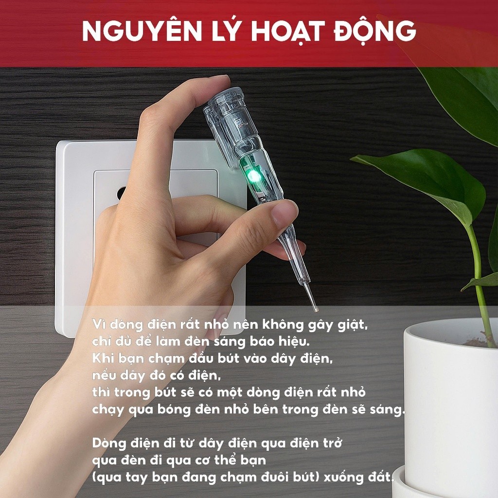 Bút thử điện cảm ứng 200V-500V vỏ nhựa ABS, đèn báo LED siêu nhạy thiết kế nhỏ gọn tiện dụng