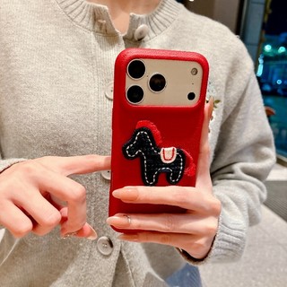 Phiên Bản Năm Mới Da Đỏ Thêu Pony Ốp Lưng Điện Thoại iPhone 17 16 15 14 13 12 11 Pro Max Plus Vỏ Mềm Chống Sốc