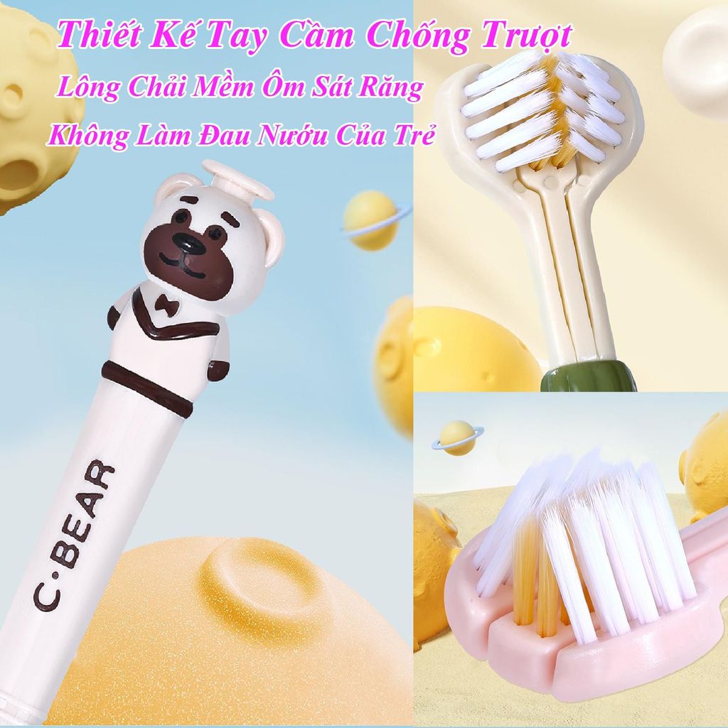 [Bộ 5 chiếc] Bàn Chải Đánh Răng Trẻ Em 3D Hoạt Hình Thiết Kế Lông Mềm Ba Mặt Phù Hợp Cho Trẻ Từ 3-12
