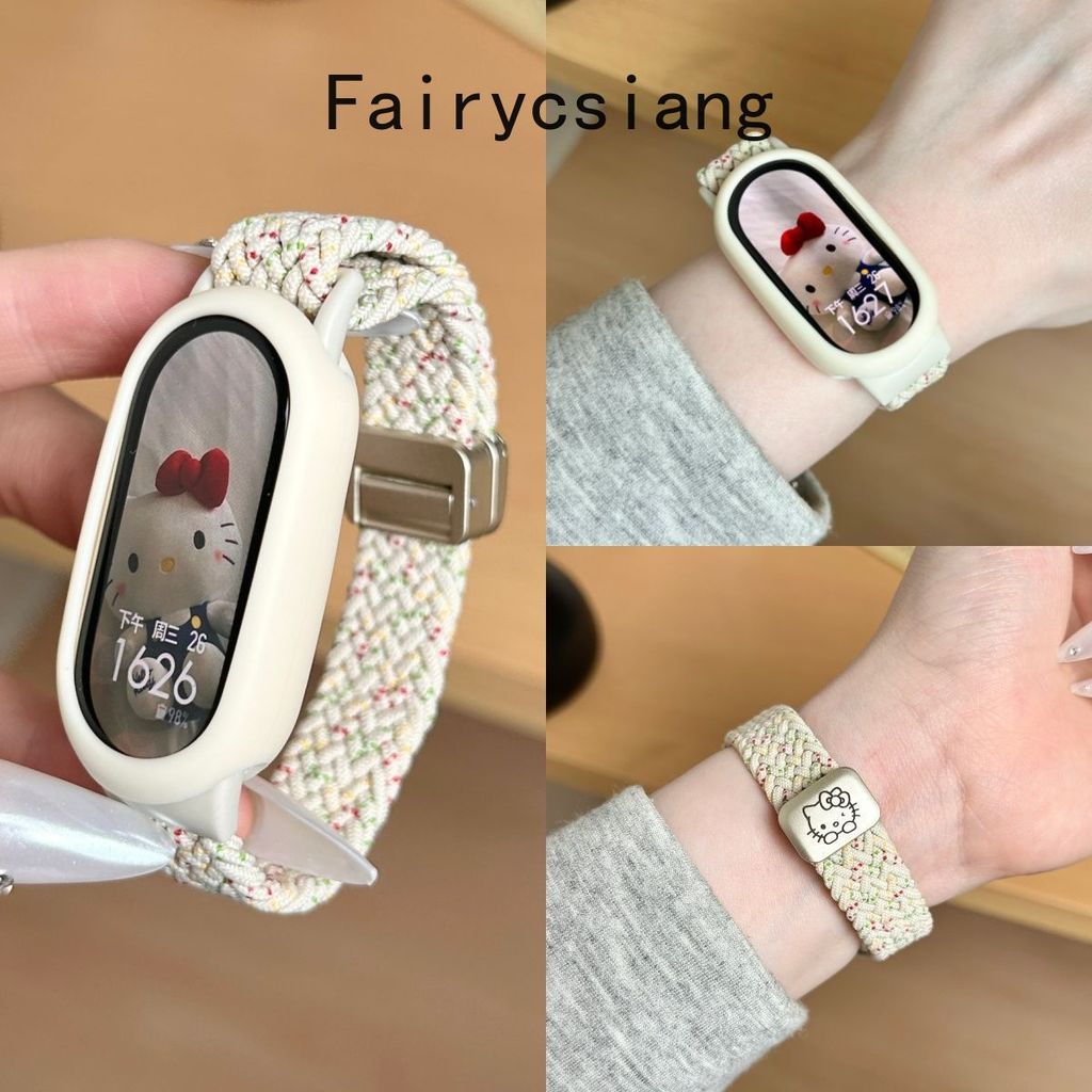 Dây đeo bện từ tính cho Xiaomi Mi Band 10 9 8 NFC Vòng tay nylon thoáng khí Dây thun cho mi band 9 10 Phụ kiện