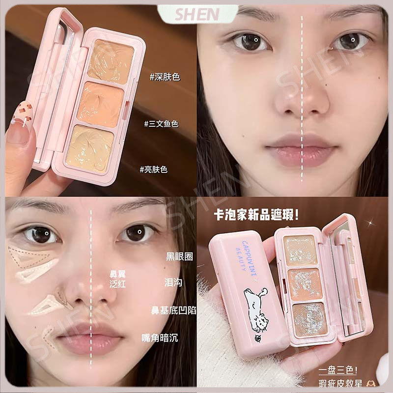 CAPPUVINI Playful Cat Repairing Concealer Palette Che Khuyết Điểm Mụn Dấu Vết Vòng Tròn Tối Che Khuyết Điểm Đường Mũi